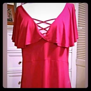 Red/Magenta Ruffled Lace Up Dress